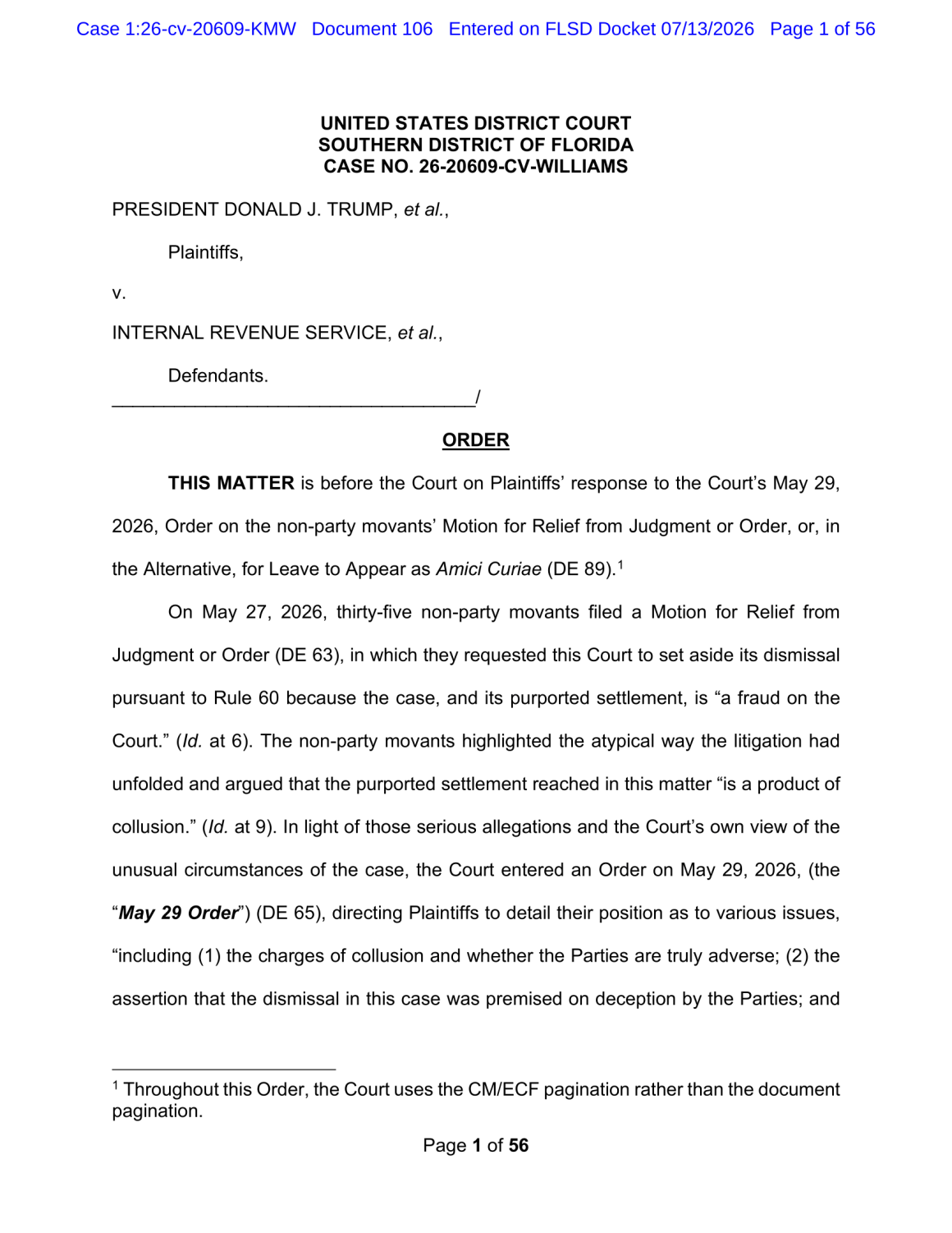 Court Denies Settlement in IRS Dispute Involving President Trump