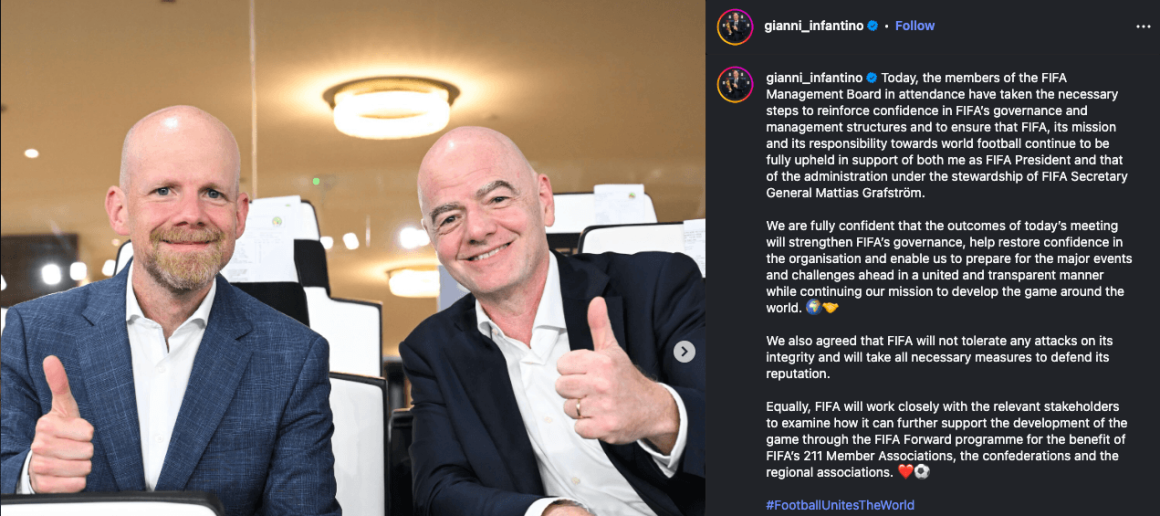 Gianni Infantino Retains FIFA Leadership’s Support Amid Controversy
