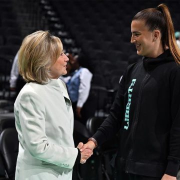 Hillary Clinton Spotted at WNBA Game, Enthralled by Mascot