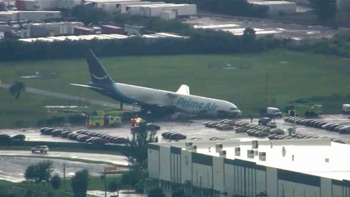 Emergency Response at Miami Airport After Amazon Plane Incident
