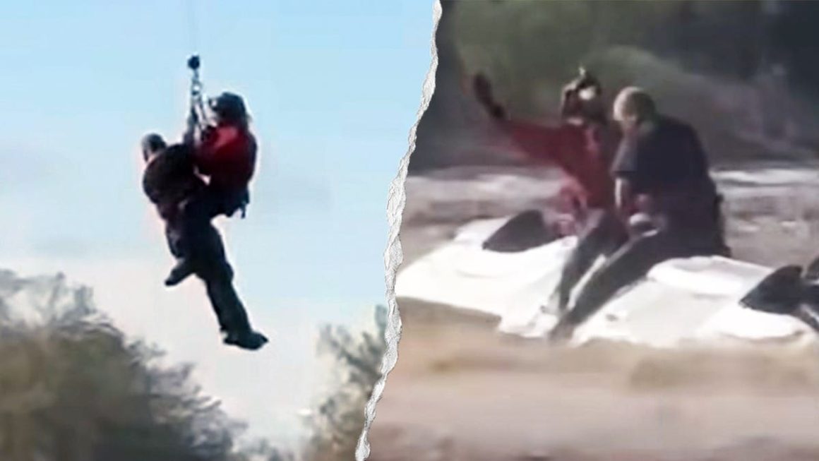 Arizona Helicopter Crew Rescues Man from Overturned Truck in Floodwaters