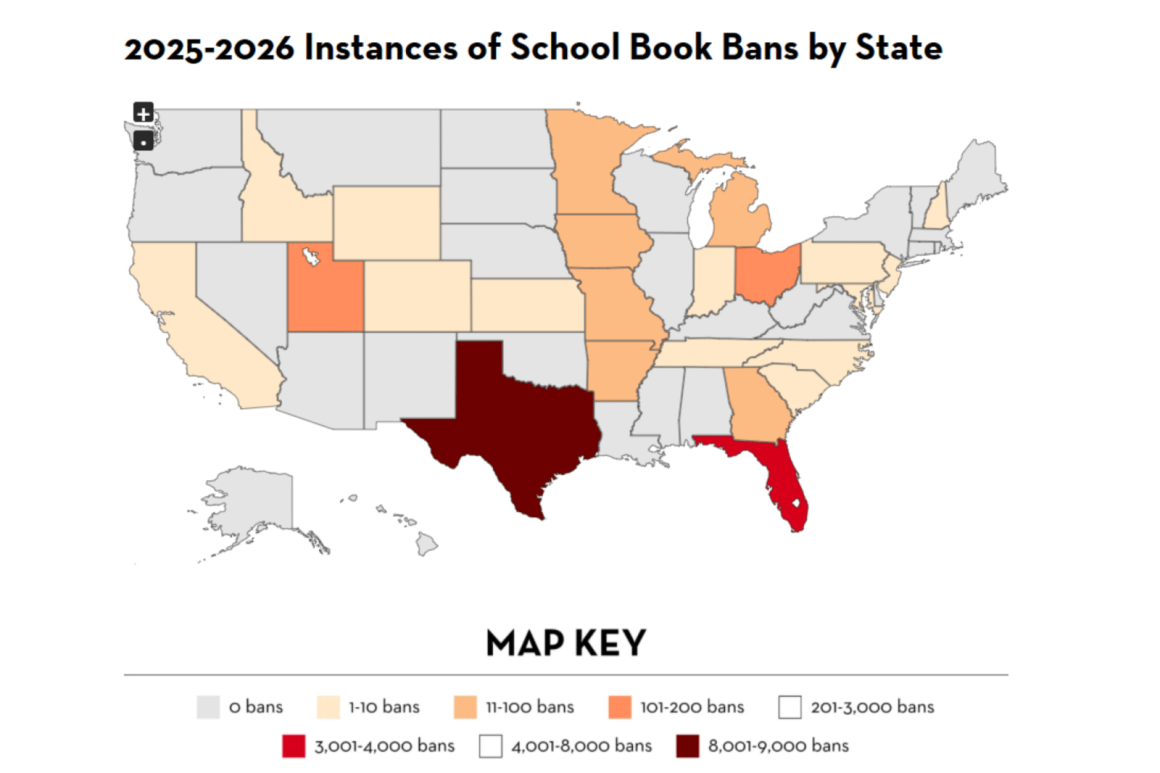 Record Number of Books Banned in U.S. Schools During 2025-26